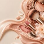 luxury rose gold makeup flat lay